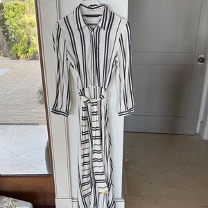 Zara Striped Navy and White Shirt Dress